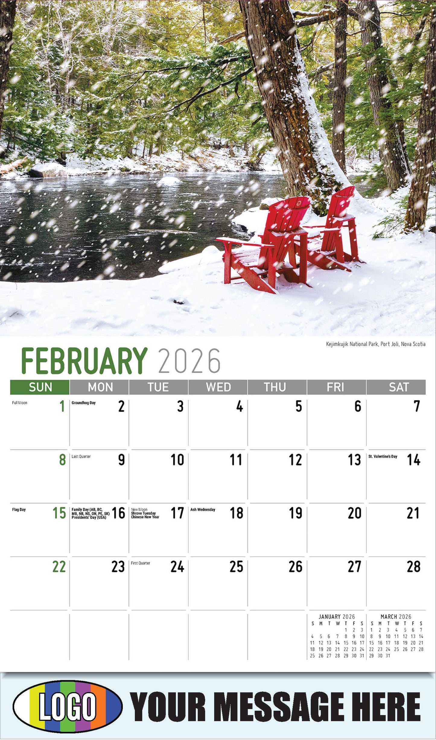 2026 Business Promotional Calendar - Atlantic Canada Scenic - Kejimkujik National Park, Port Joli, Nova Scotia - February