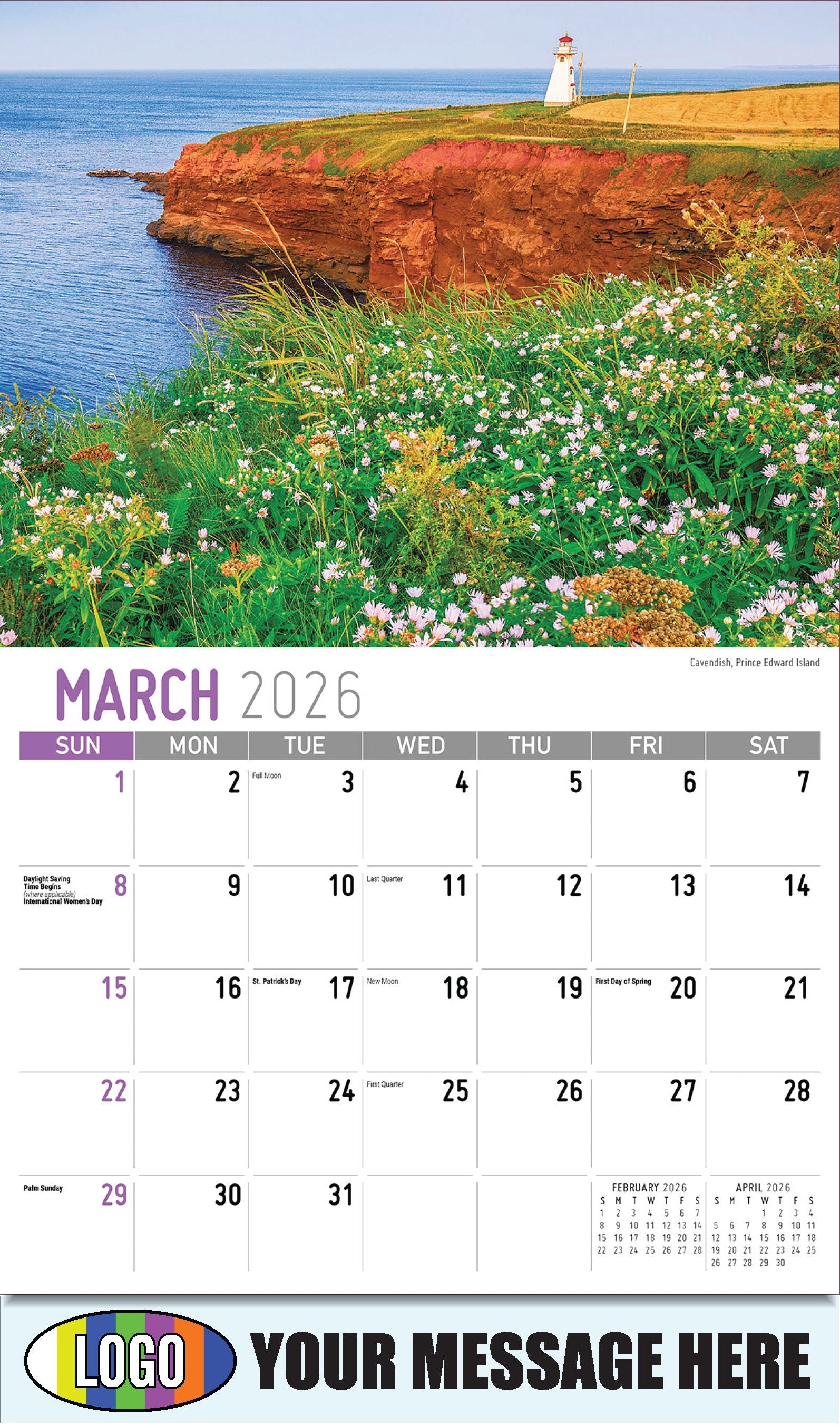 2026 Business Promotional Calendar - Atlantic Canada Scenic - Cavendish, Prince Edward Island - March