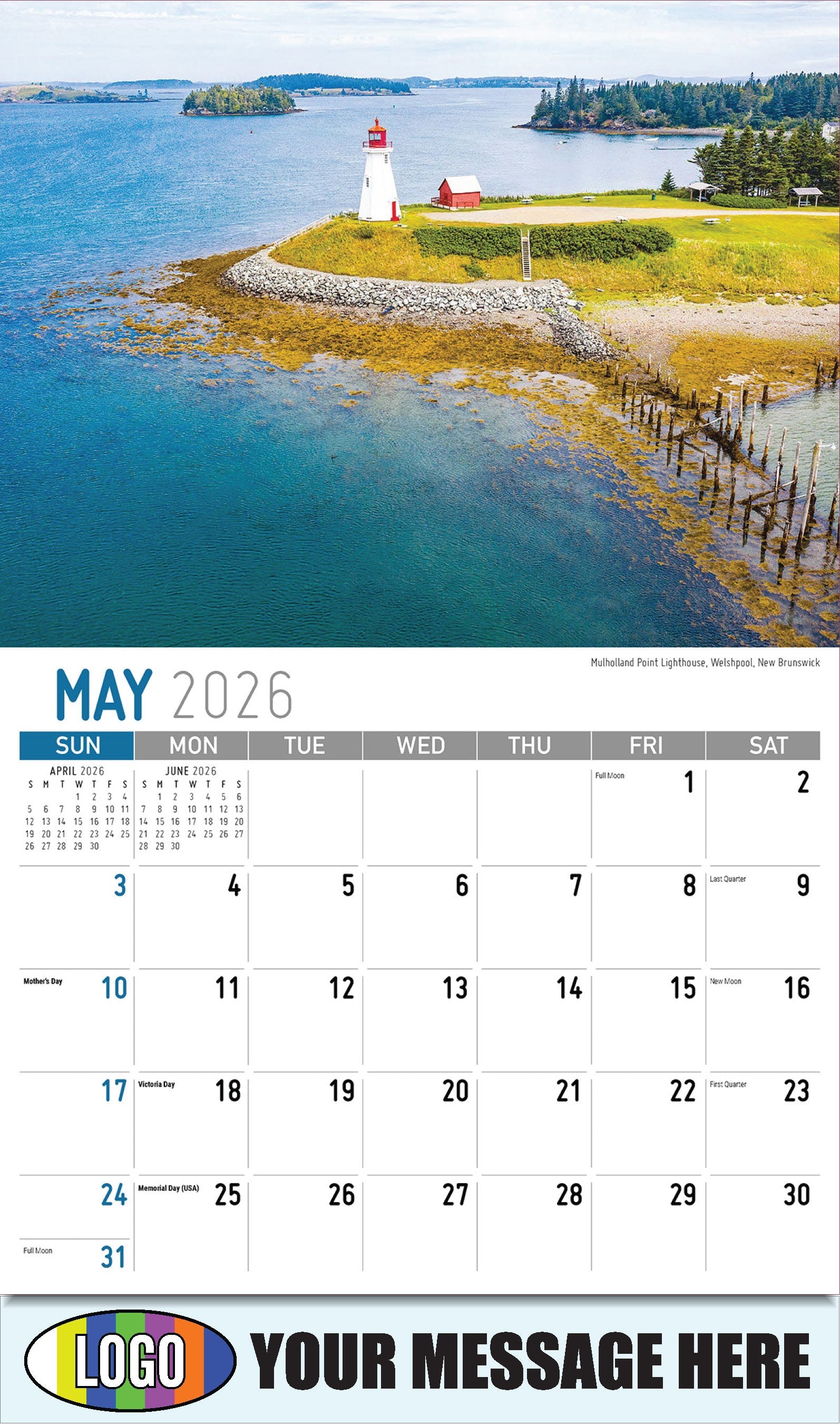 2026 Business Advertising Calendar - Atlantic Canada Scenic - Mulholland Point Lighthouse, Welshpool, New Brunswick - May