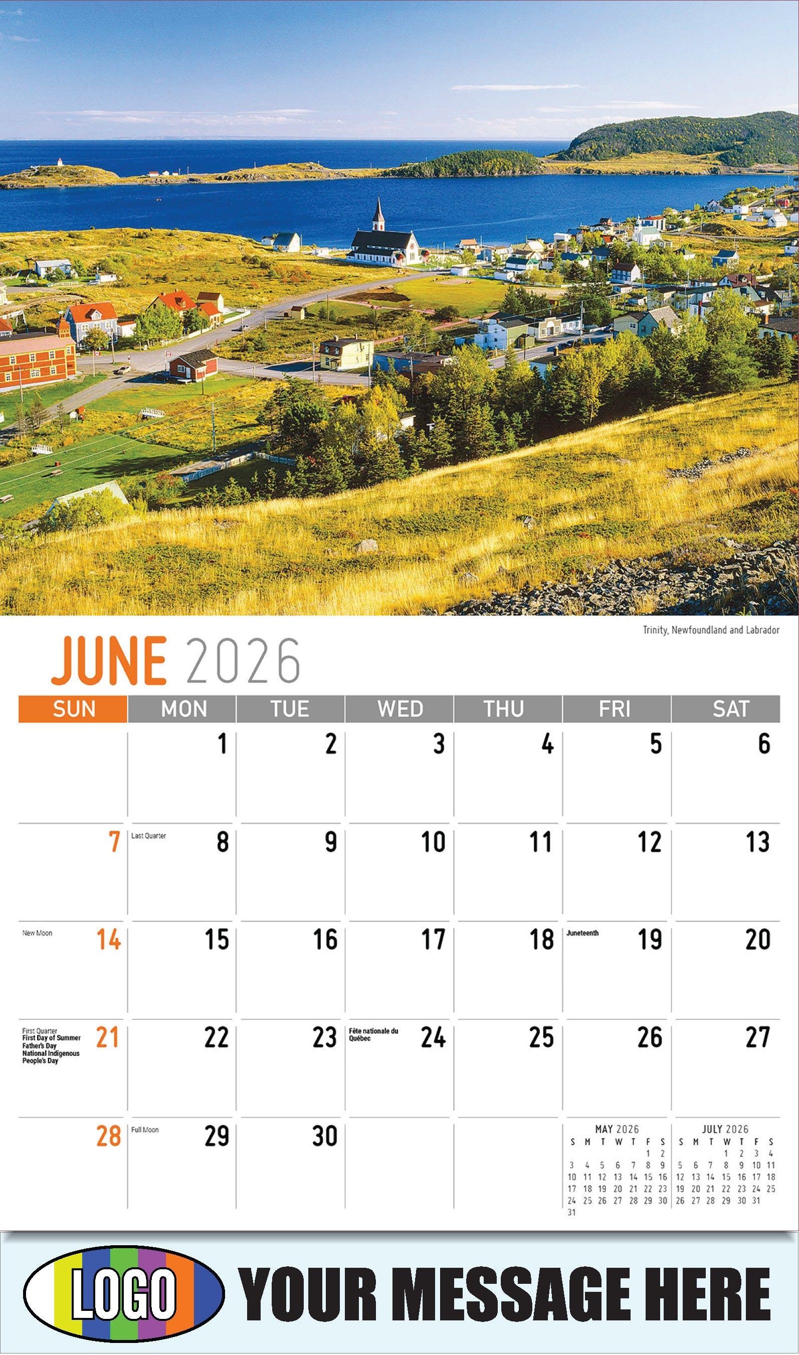 2026 Business Advertising Calendar - Atlantic Canada Scenic - Trinity, Newfoundland and Labrador - June