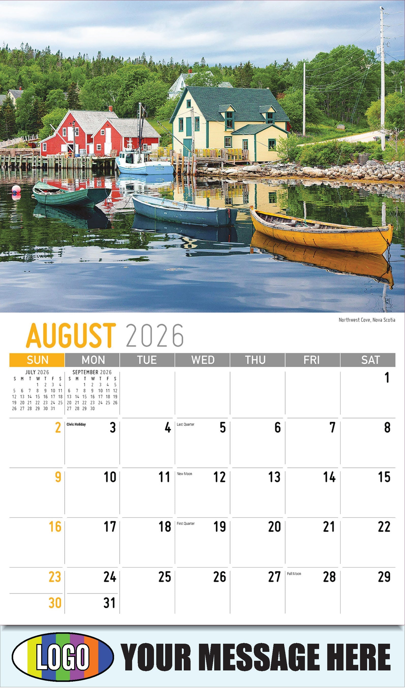 2026 Business Promo Calendar - Atlantic Canada Scenic - Northwest Cove, Nova Scotia - August