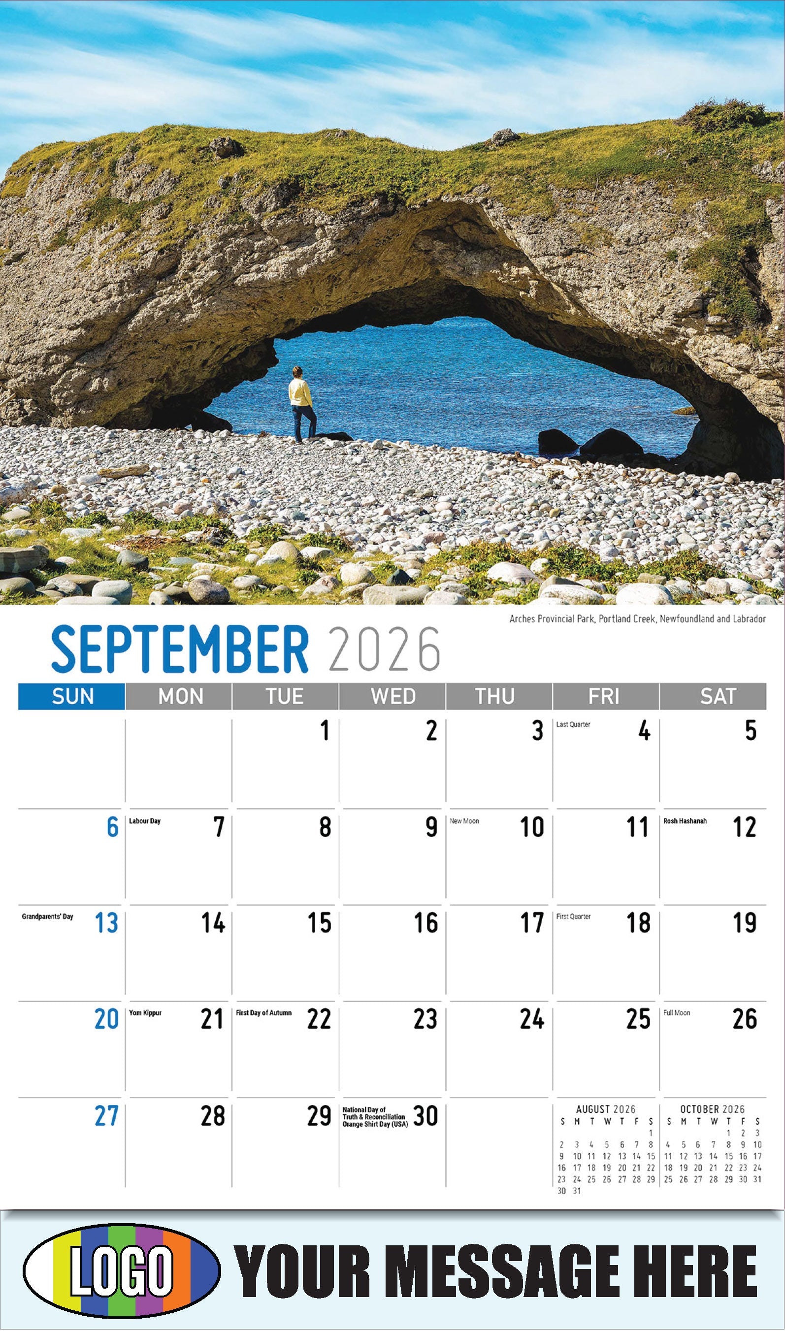 2026 Business Promo Calendar - Atlantic Canada Scenic - Arches Provincial Park, Portland Creek, Newfoundland and Labrador - September