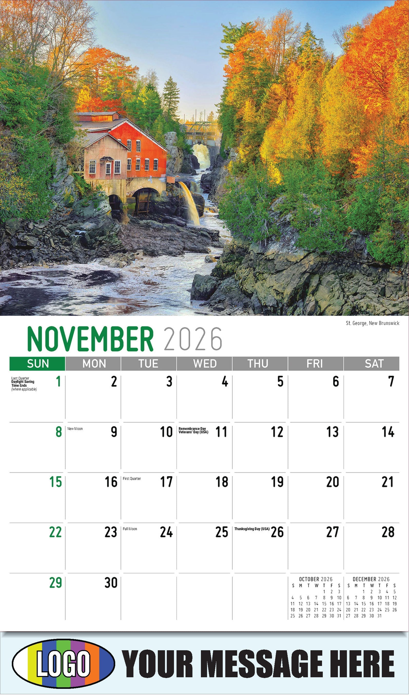 2026 Business Promotion Calendar - Atlantic Canada Scenic - St. George, New Brunswick - November