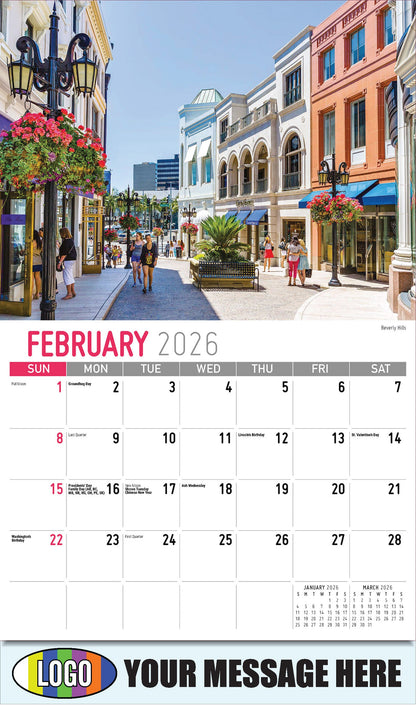 2026 Business Promotional Calendar - Scenes of California - Beverly Hills - February