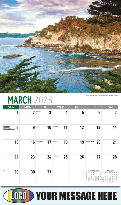 2026 Business Promotional Calendar - Scenes of California - 
Cypress Grove Trail, Point Lobos State Reserve, Carmel - March