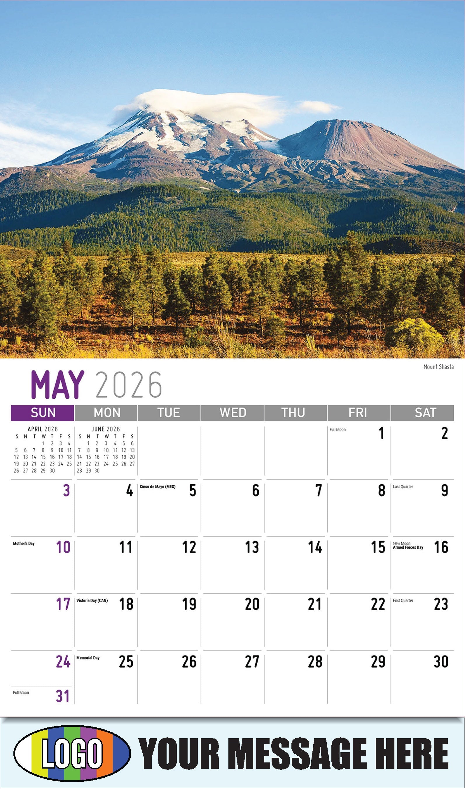2026 Business Advertising Calendar - Scenes of California - Mount Shasta - May