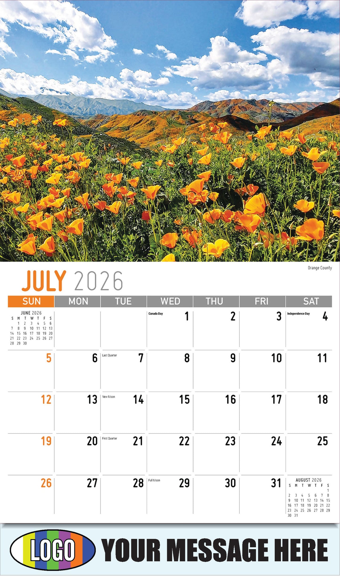 2026 Business Promo Calendar - Scenes of California - Orange County - July