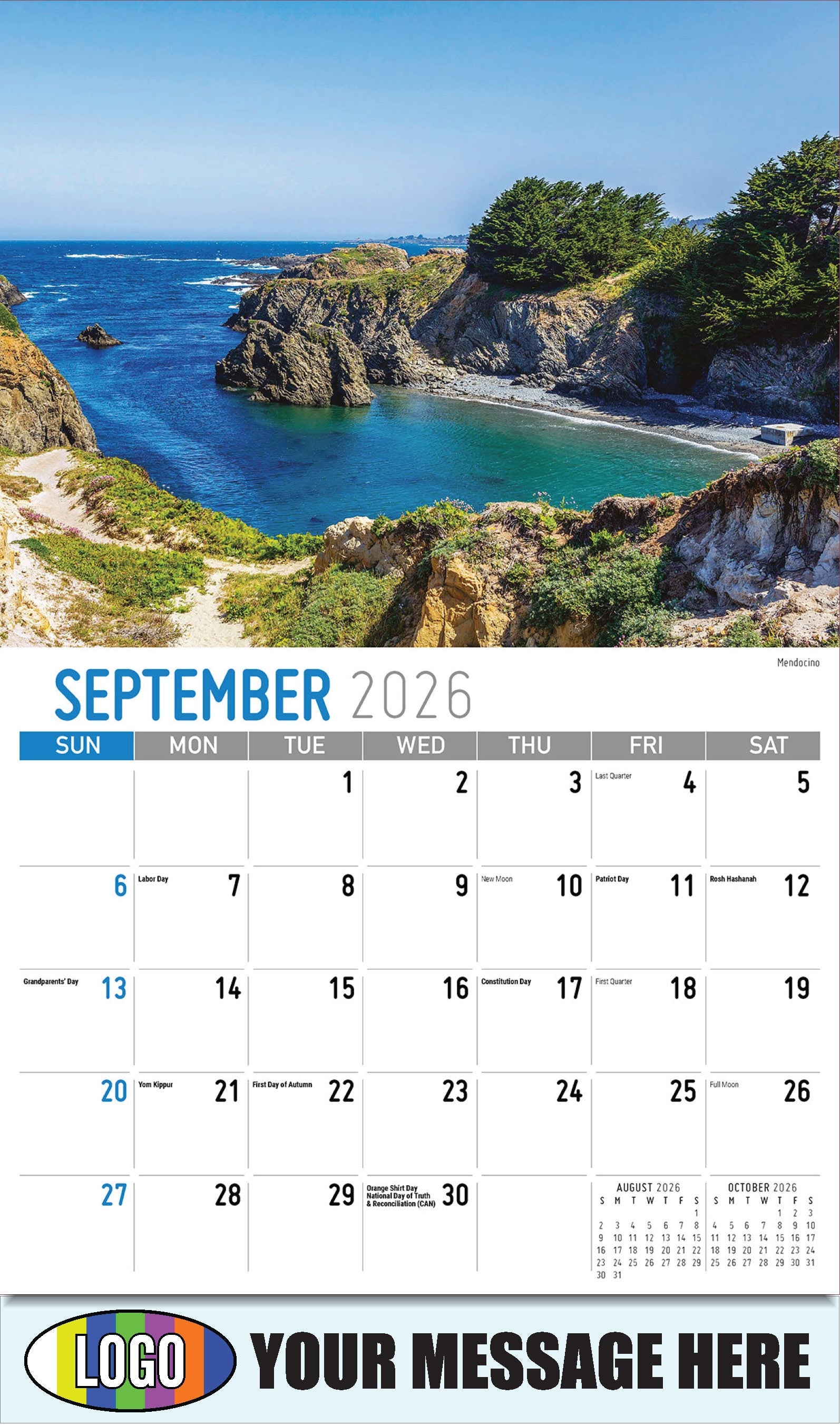 2026 Business Promo Calendar - Scenes of California - Mendocino - September