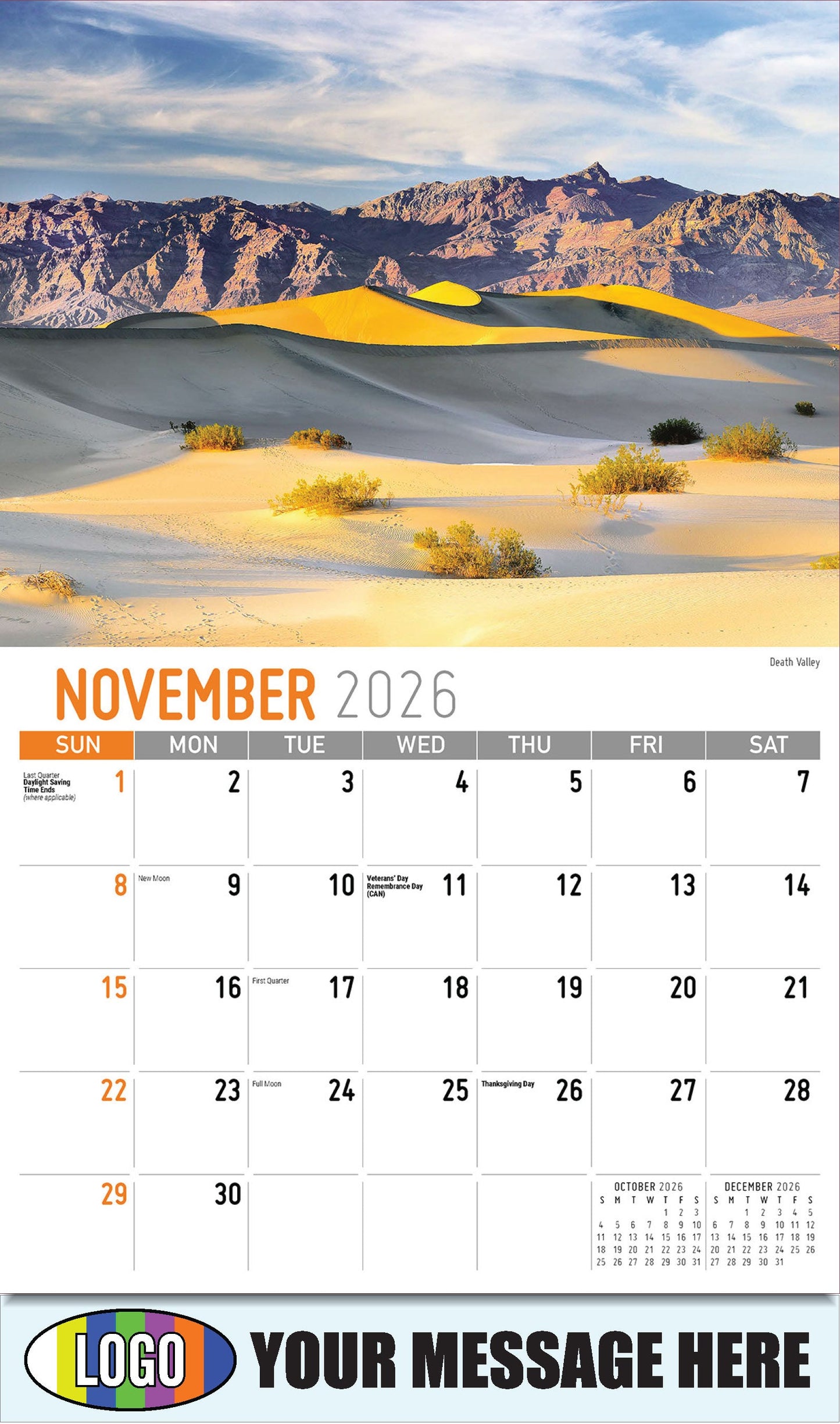 2026 Business Promotion Calendar - Scenes of California - Death Valley - November