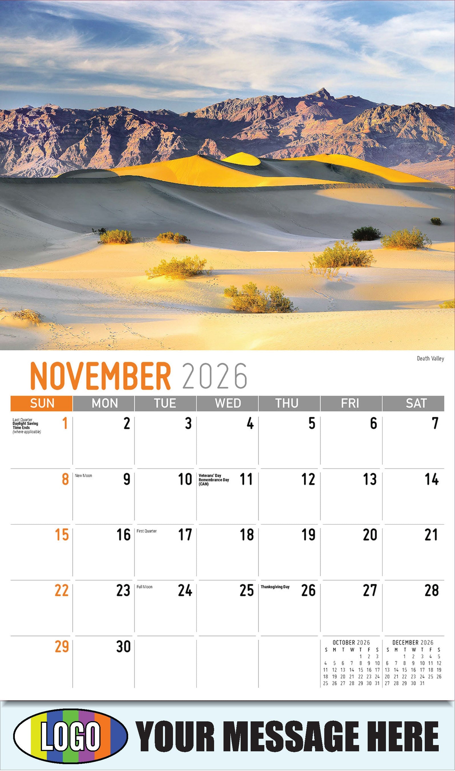 2026 Business Promotion Calendar - Scenes of California - Death Valley - November