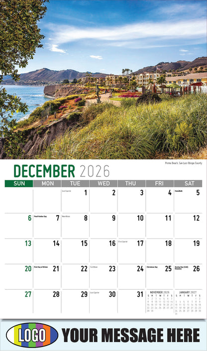 2026 Business Promotion Calendar - Scenes of California - Pismo Beach, San Luis Obispo County - December