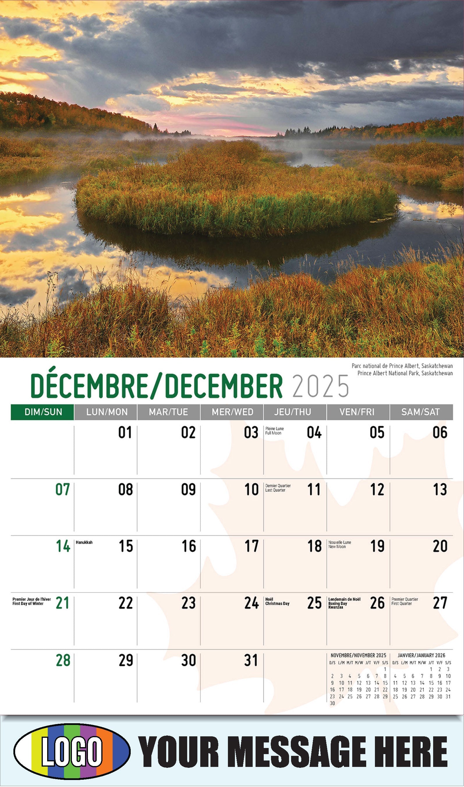 2026 Business Promotional Calendar - Scenes of Canada - Parc national de Prince Albert, Saskatchewan - December_a