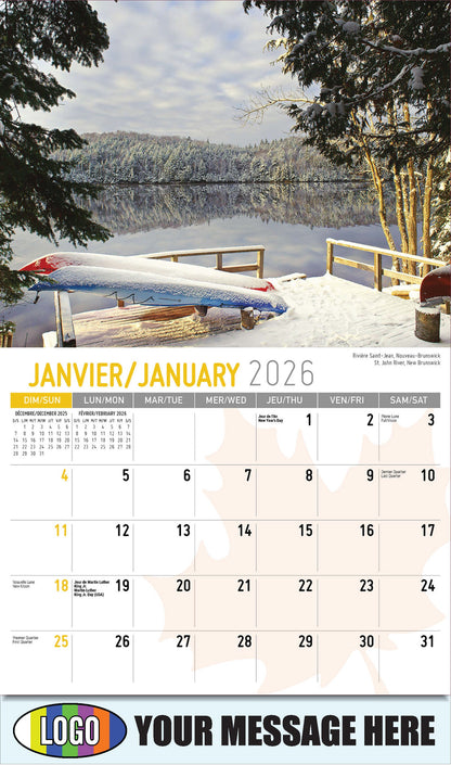 2026 Business Promotional Calendar - Scenes of Canada - Rivière Saint-Jean, Nouveau-Brunswick
 - January