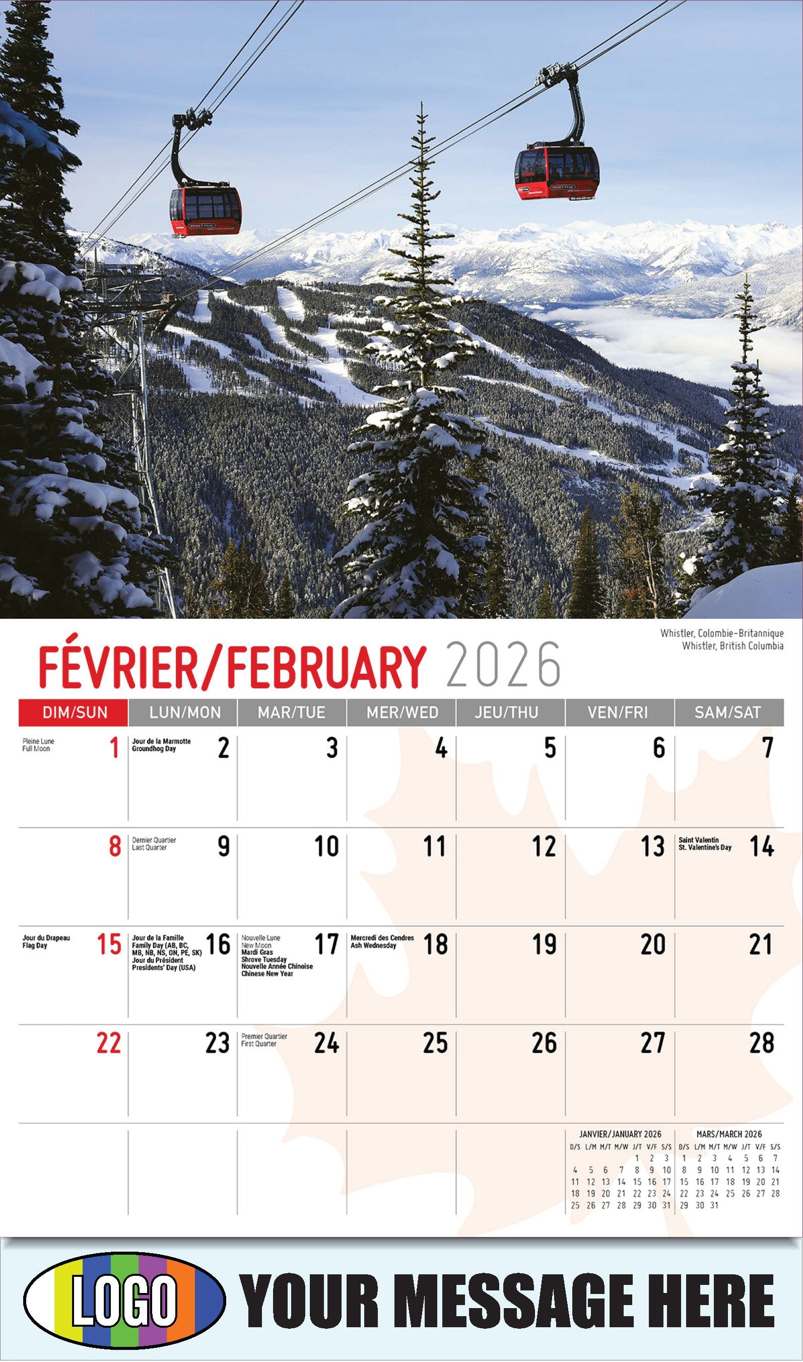 2026 Business Promotional Calendar - Scenes of Canada - Whistler, Colombie-Britannique - February