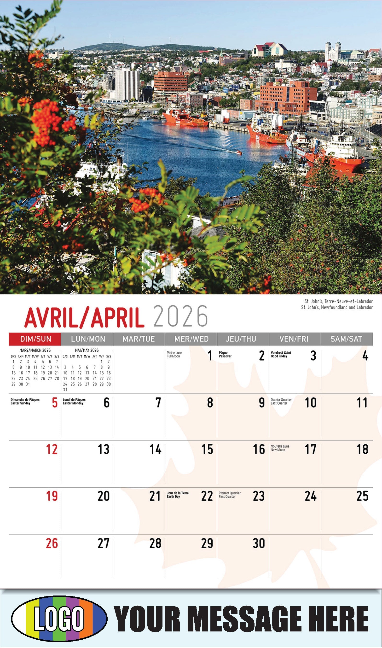 2026 Business Advertising Calendar - Scenes of Canada - St. John's, Terre-Neuve-et-Labrador
 - April