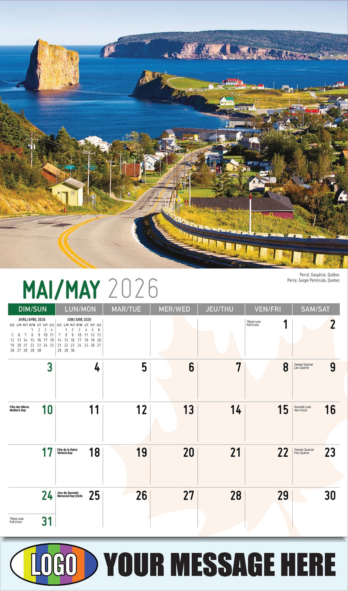 2026 Business Advertising Calendar - Scenes of Canada - Percé, Gaspésie, Québec
 - May