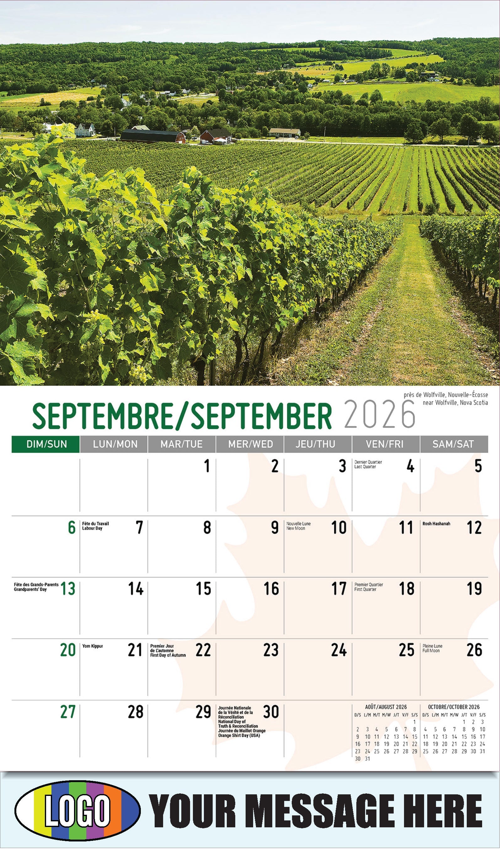 2026 Business Promo Calendar - Scenes of Canada - près de Wolfville, Nouvelle-Écosse
near - September