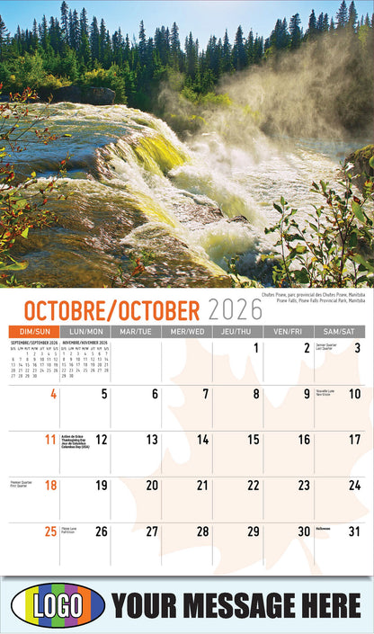 2026 Business Promotion Calendar - Scenes of Canada - Chutes Pisew, parc provincial des Chutes Pisew, Manitoba - October