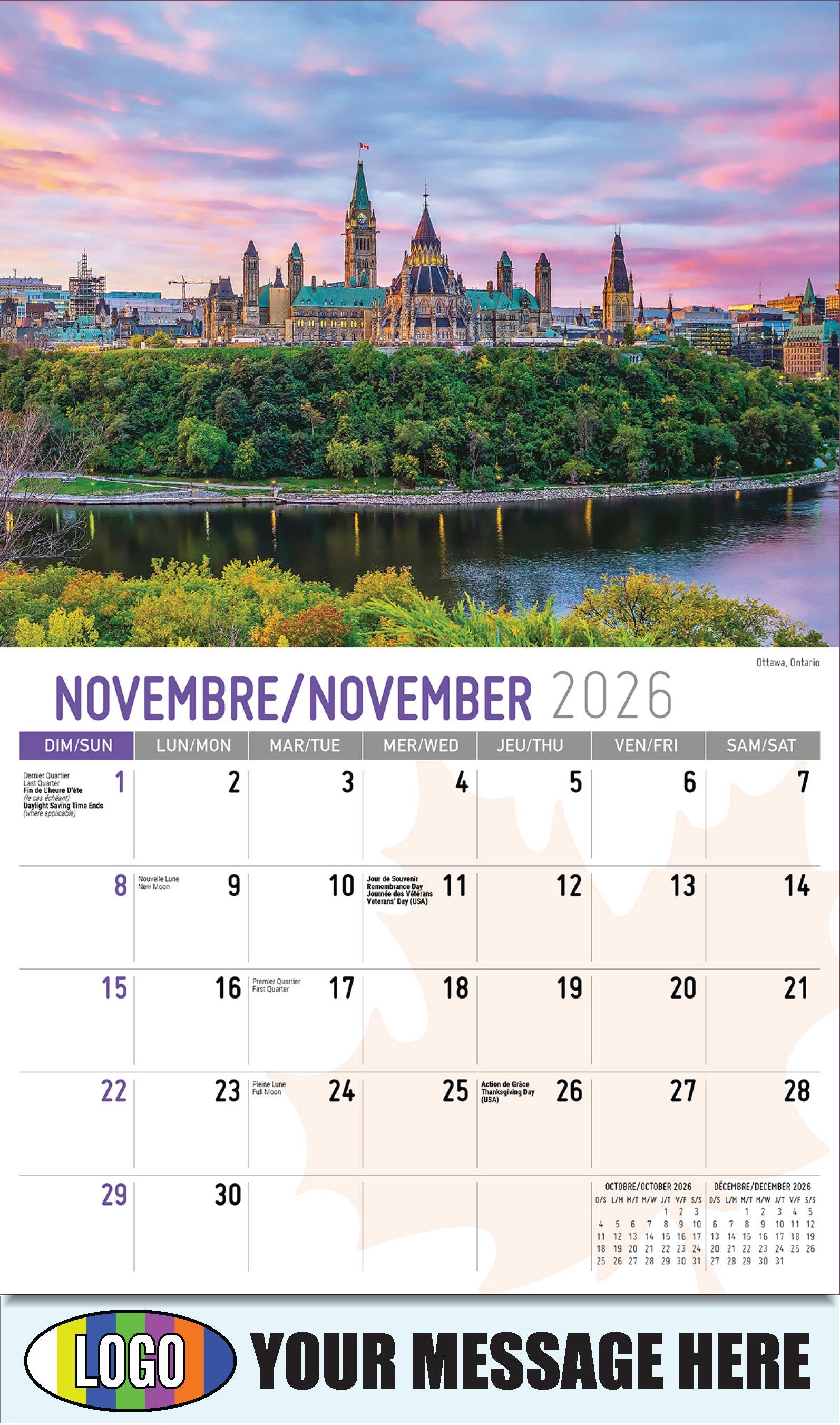 2026 Business Promotion Calendar - Scenes of Canada - Ottawa, Ontario - November