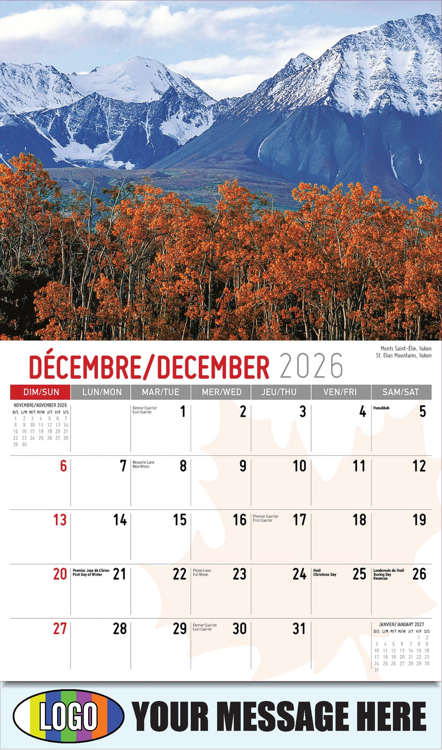 2026 Business Promotion Calendar - Scenes of Canada - Monts Saint-Élie, Yukon
 - December