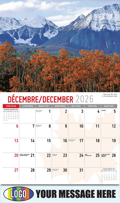 2026 Business Promotion Calendar - Scenes of Canada - Monts Saint-Élie, Yukon
 - December