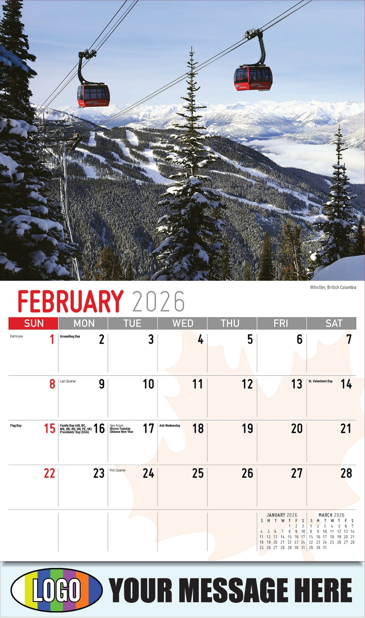 2026 Business Promotional Calendar - Scenes of Canada - 
Whistler, British Columbia - February