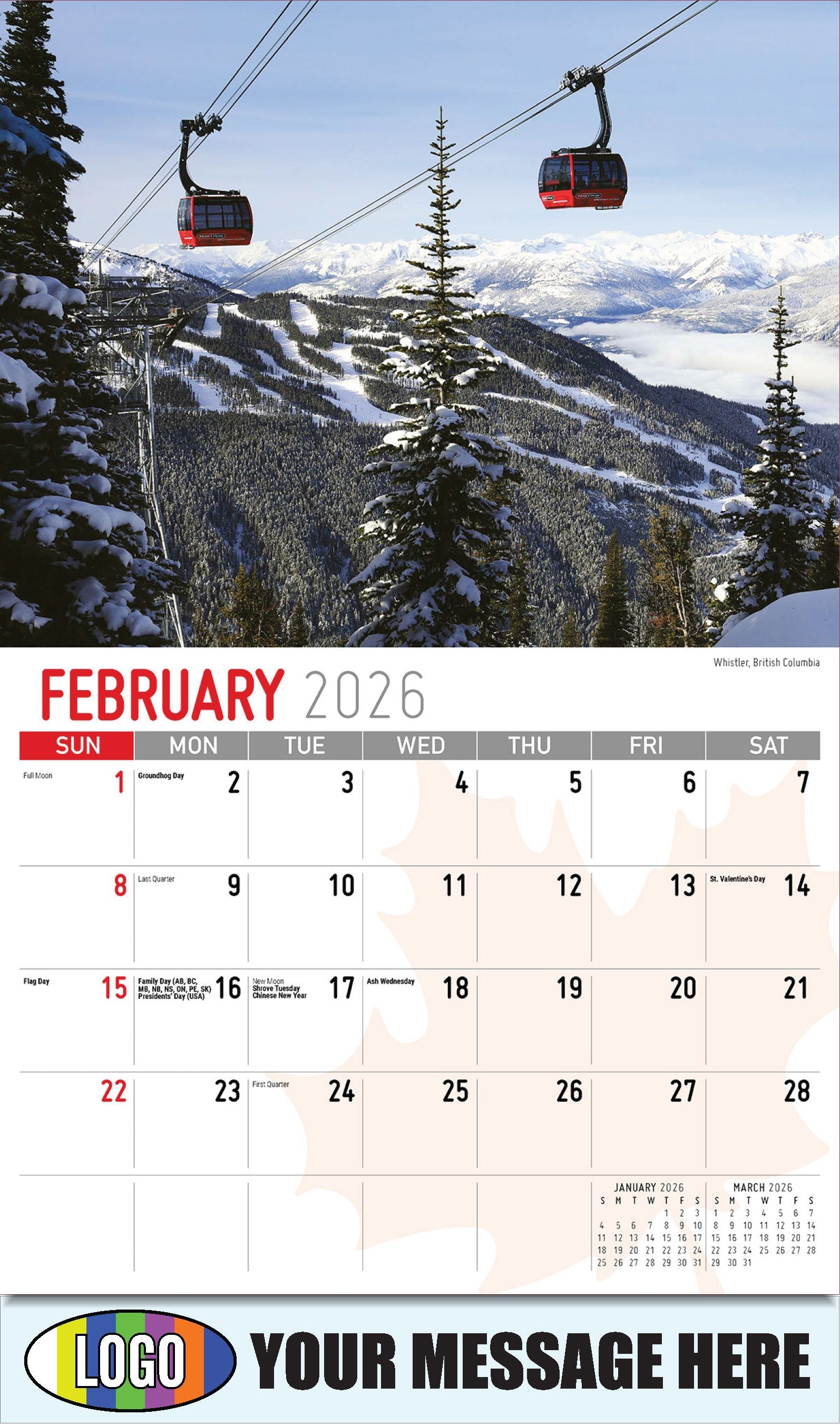 2026 Business Promotional Calendar - Scenes of Canada - 
Whistler, British Columbia - February