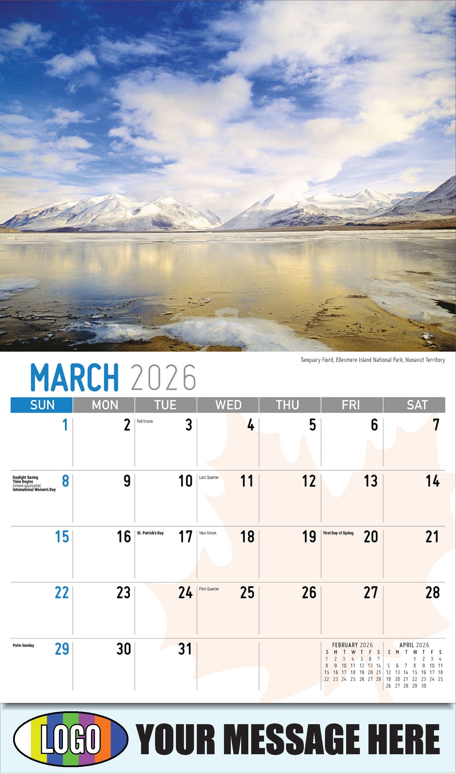 2026 Business Promotional Calendar - Scenes of Canada - Ellesmere Island National Park, Nunavut Territory - March