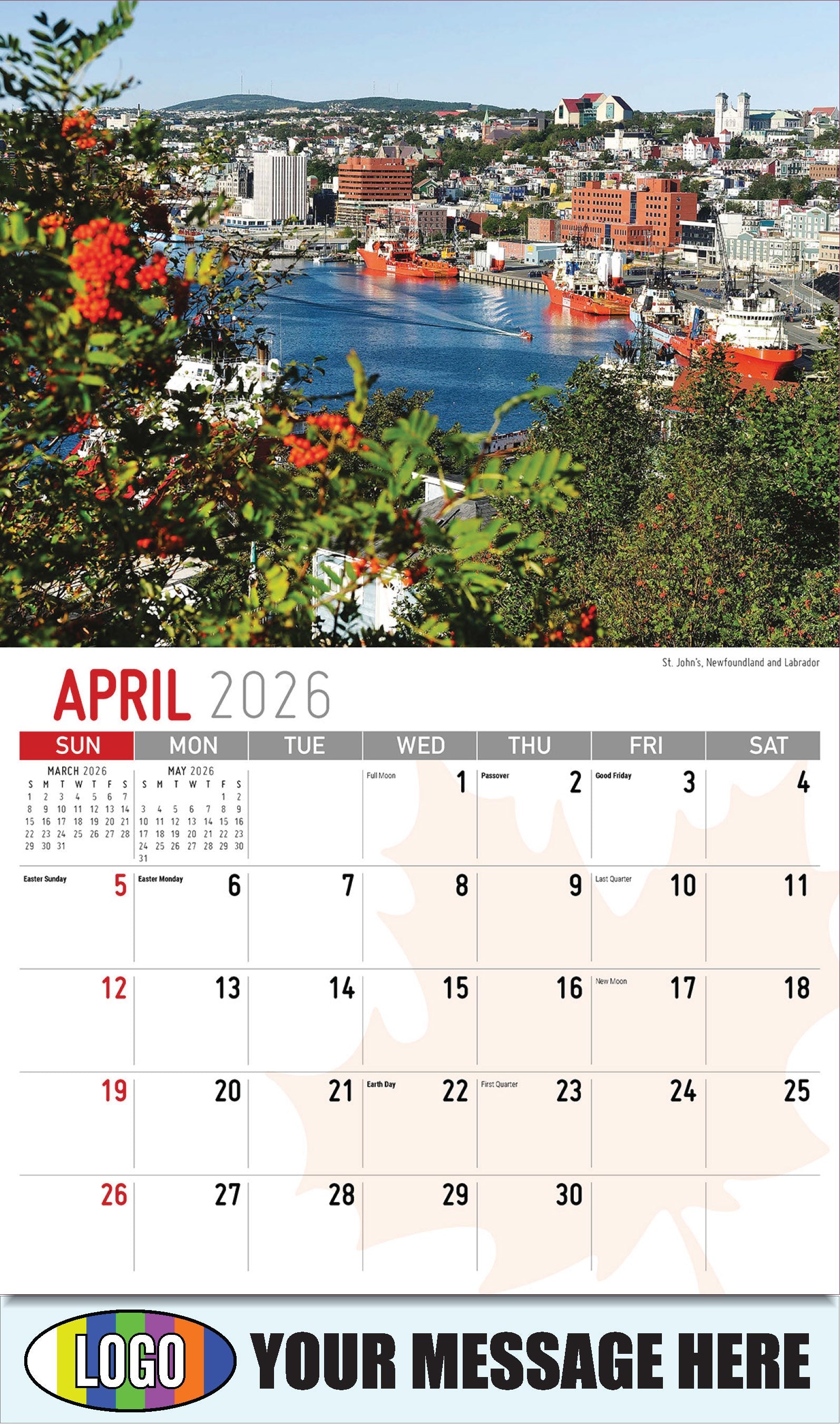 2026 Business Advertising Calendar - Scenes of Canada - 
St. John's, Newfoundland and Labrador - April