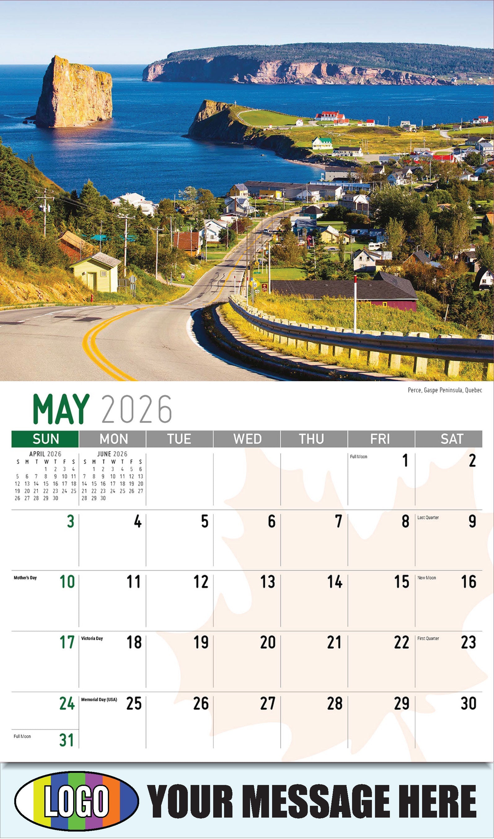2026 Business Advertising Calendar - Scenes of Canada - 
Perce, Gaspe Peninsula, Quebec - May
