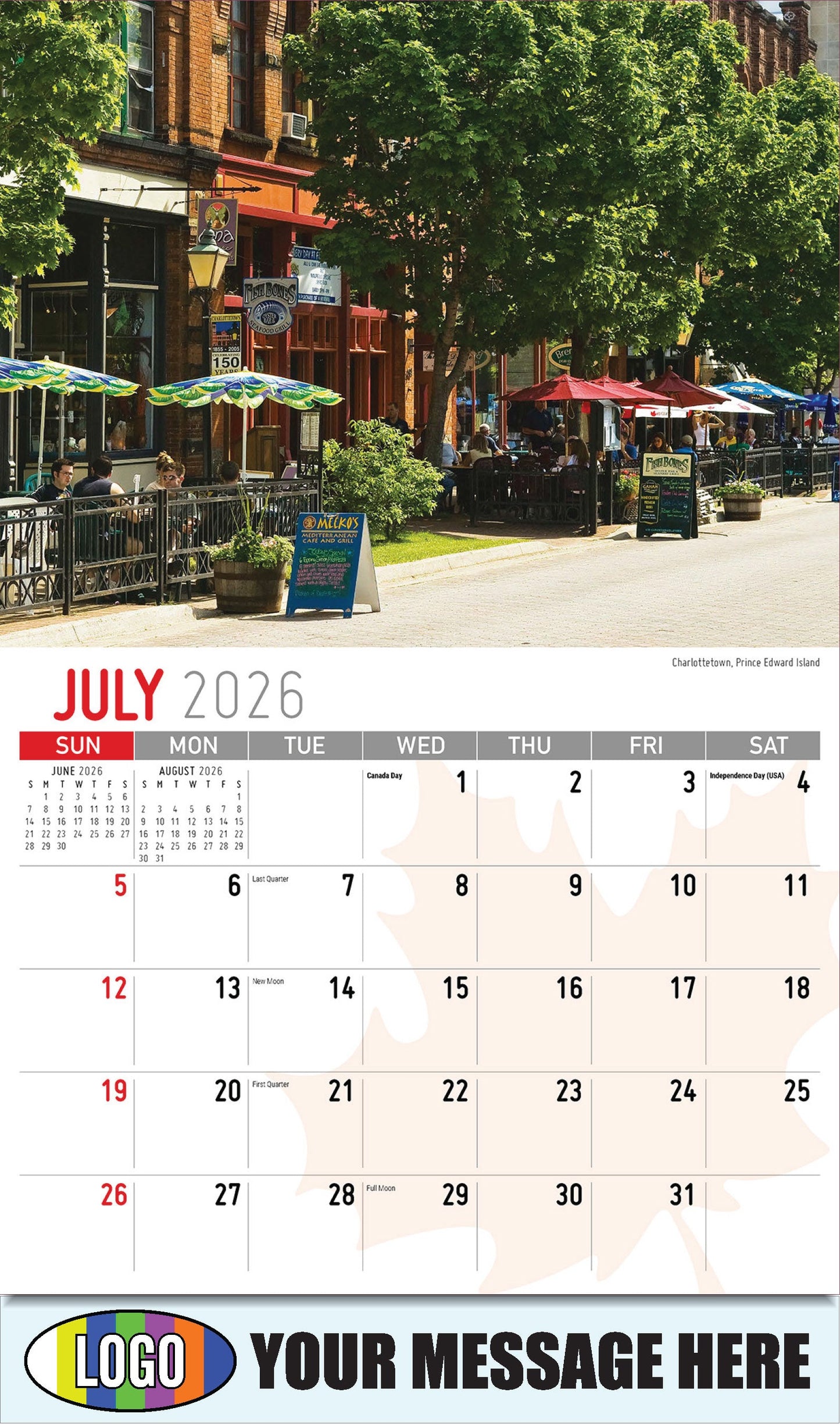 2026 Business Promo Calendar - Scenes of Canada - 
Charlottetown, Prince Edward Island - July