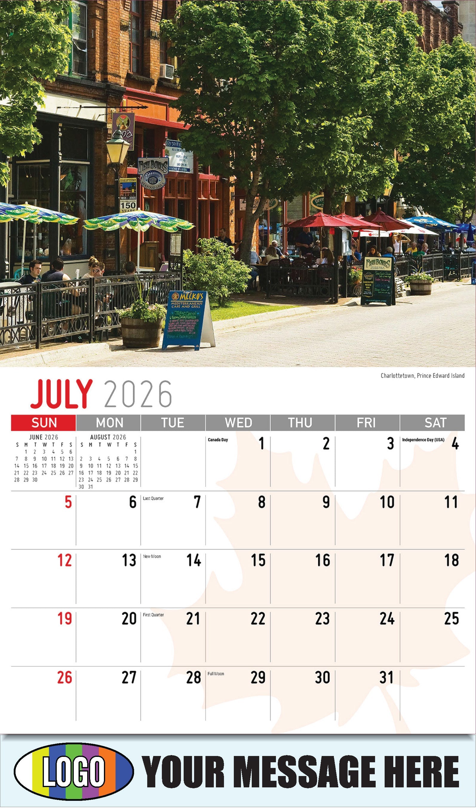 2026 Business Promo Calendar - Scenes of Canada - 
Charlottetown, Prince Edward Island - July