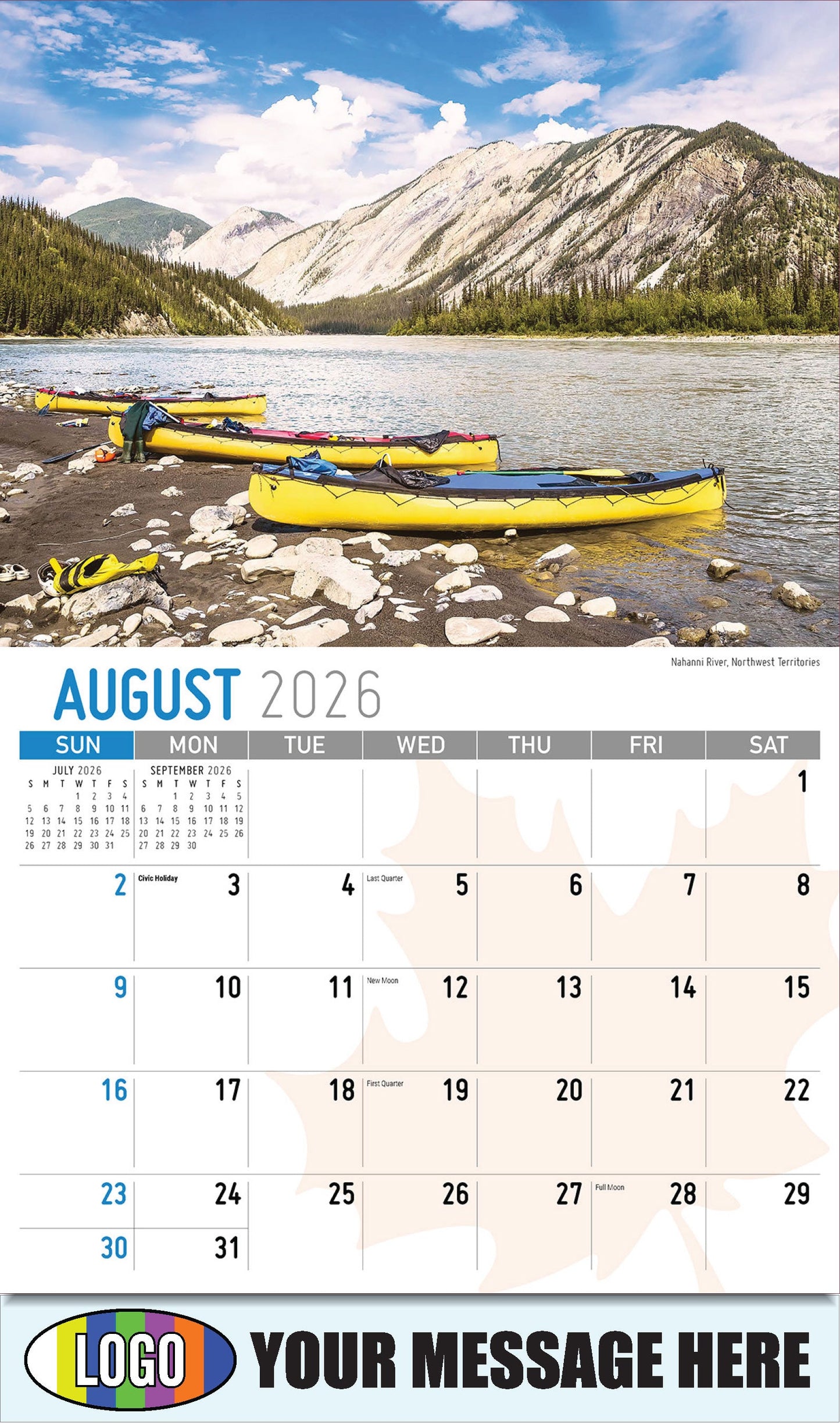 2026 Business Promo Calendar - Scenes of Canada - 
Nahanni River, Northwest Territories - August
