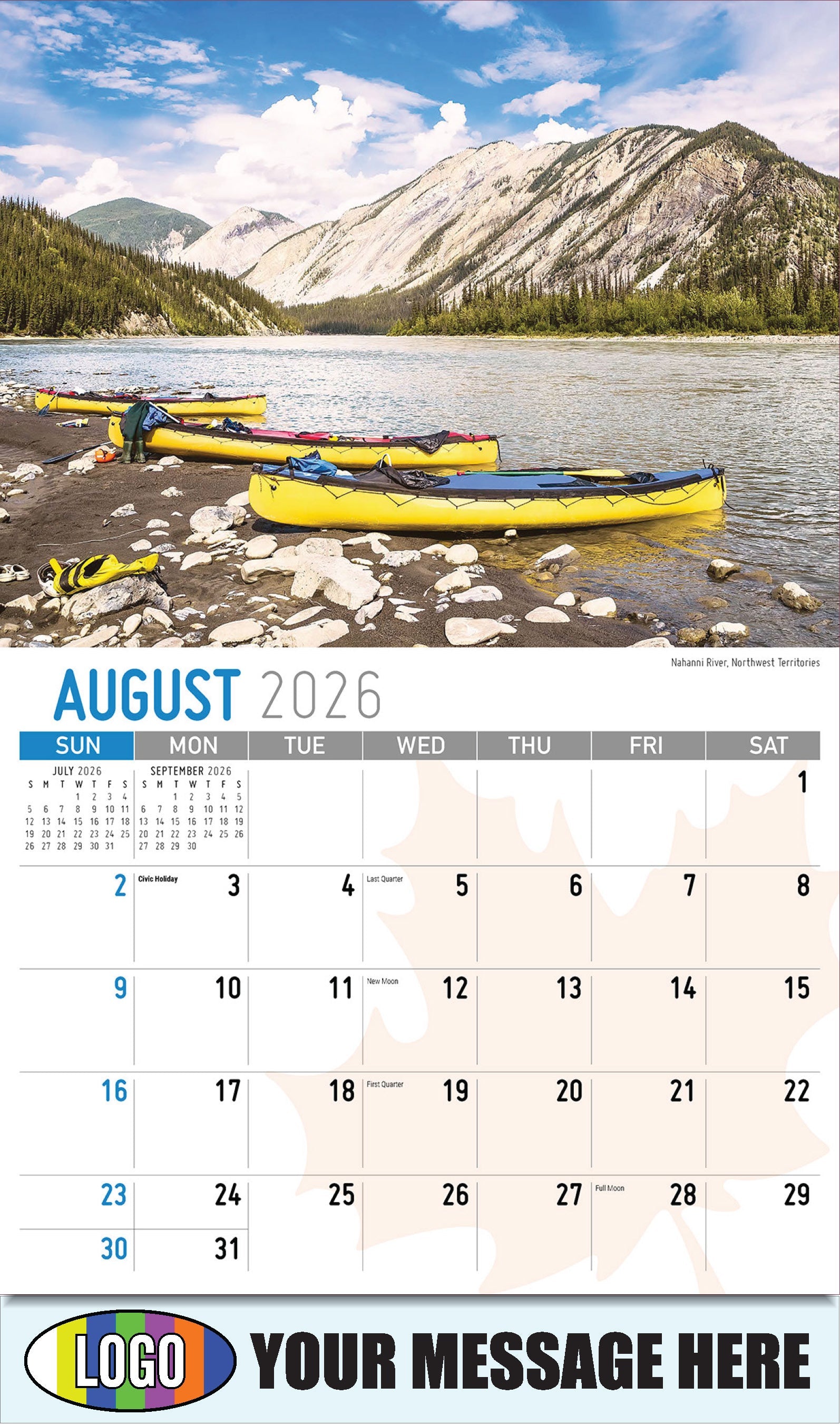 2026 Business Promo Calendar - Scenes of Canada - 
Nahanni River, Northwest Territories - August