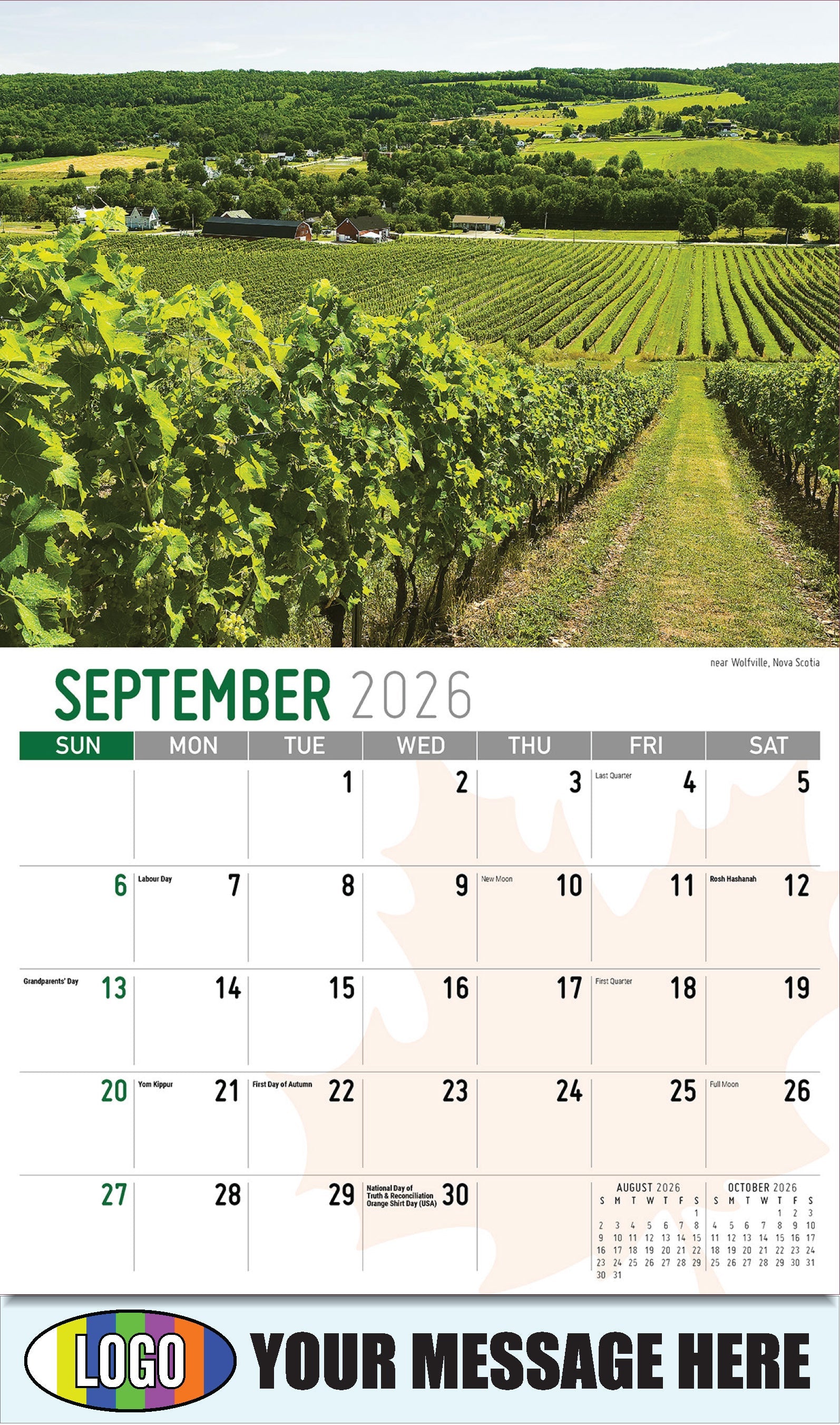 2026 Business Promo Calendar - Scenes of Canada - Wolfville, Nova Scotia - September