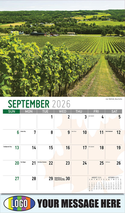 2026 Business Promo Calendar - Scenes of Canada - Wolfville, Nova Scotia - September