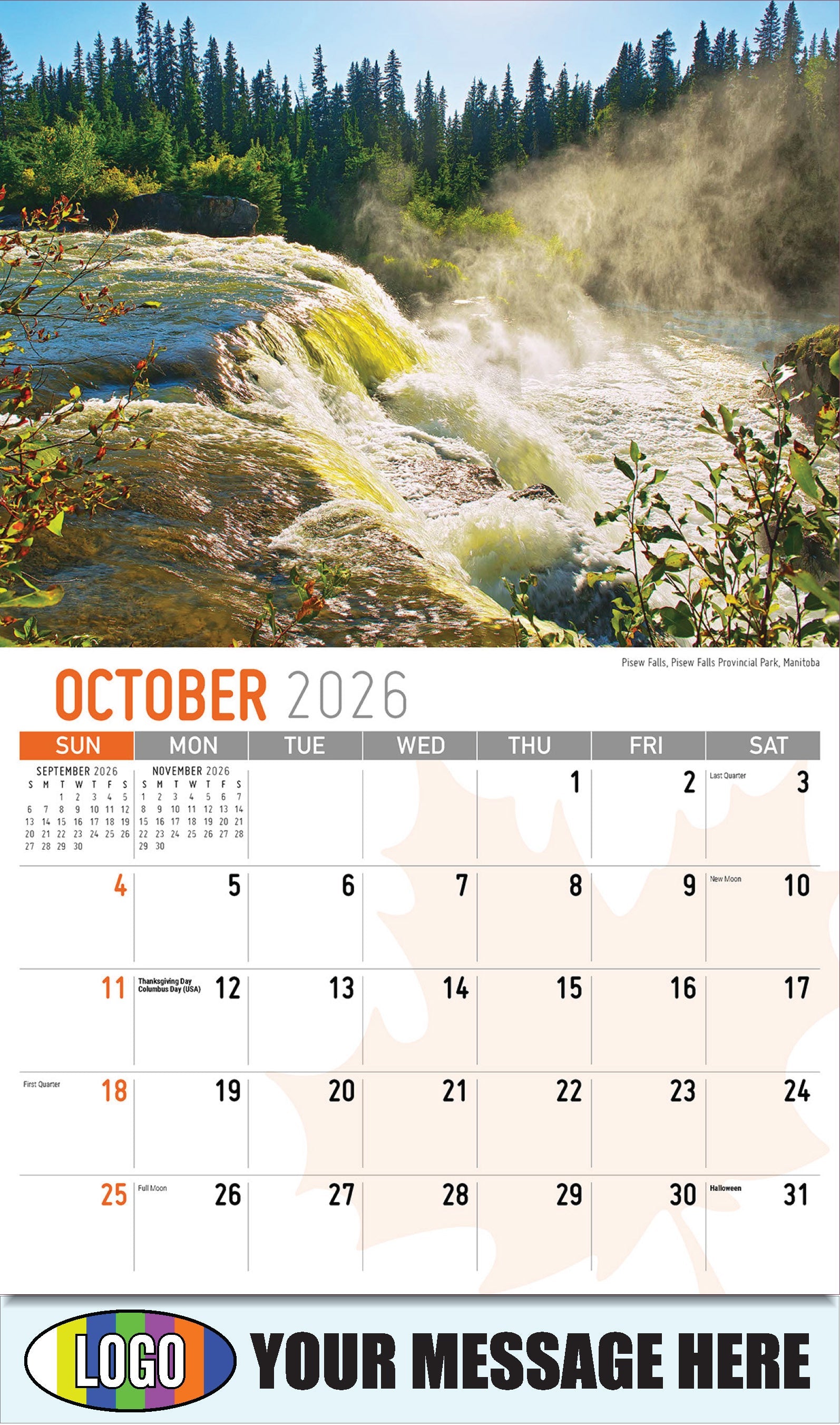 2026 Business Promotion Calendar - Scenes of Canada - 
Pisew Falls, Pisew Falls Provincial Park, Manitoba - October