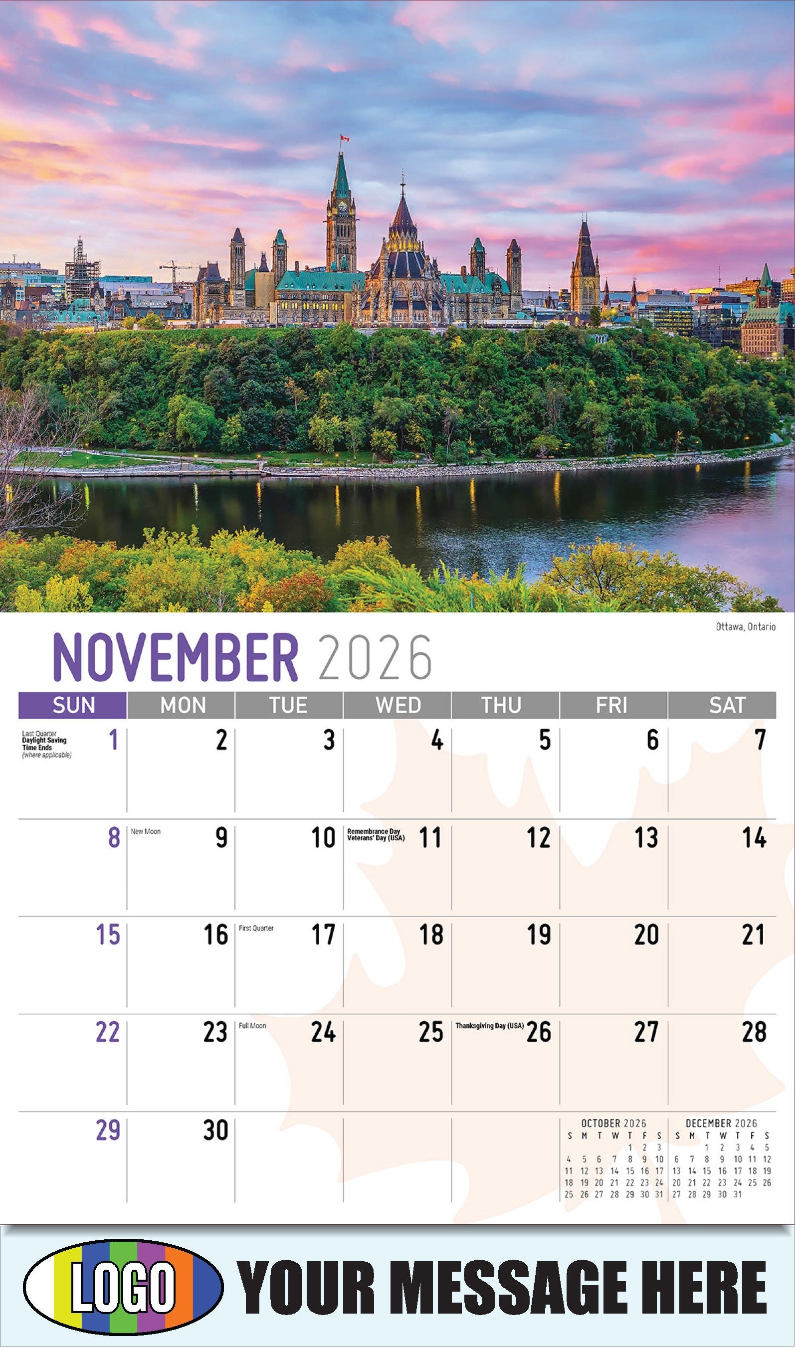 2026 Business Promotion Calendar - Scenes of Canada - Ottawa, Ontario - November