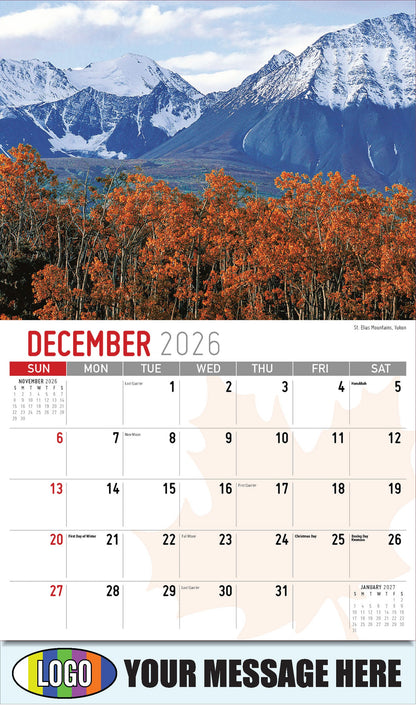 2026 Business Promotion Calendar - Scenes of Canada - 
St. Elias Mountains, Yukon - December