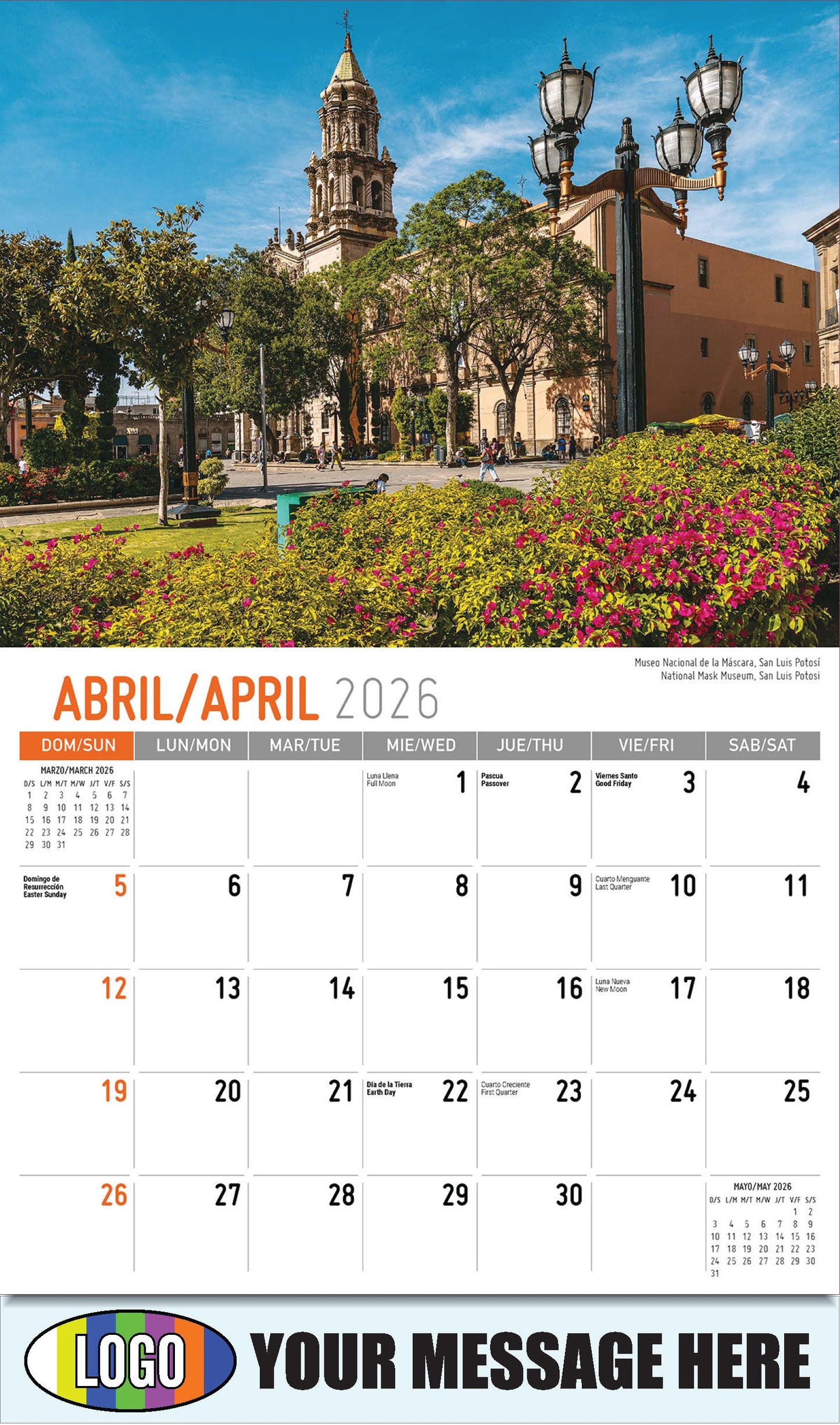 2026 Business Advertising Calendar - Scenes of Mexico - Museo Nacional de la Máscara, San Luis Potosí
National Mask Museum, San Luis Potosi - April