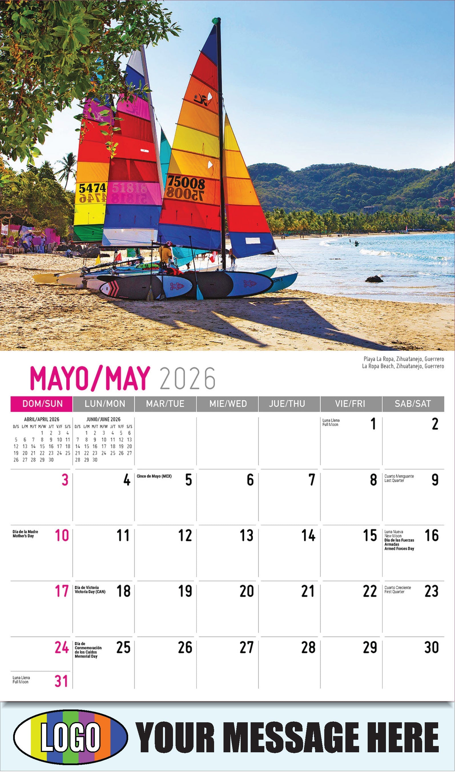 2026 Business Advertising Calendar - Scenes of Mexico - Playa La Ropa, Zihuatanejo, Guerrero
La Ropa Beach, Zihuatanejo, Guerrero - May