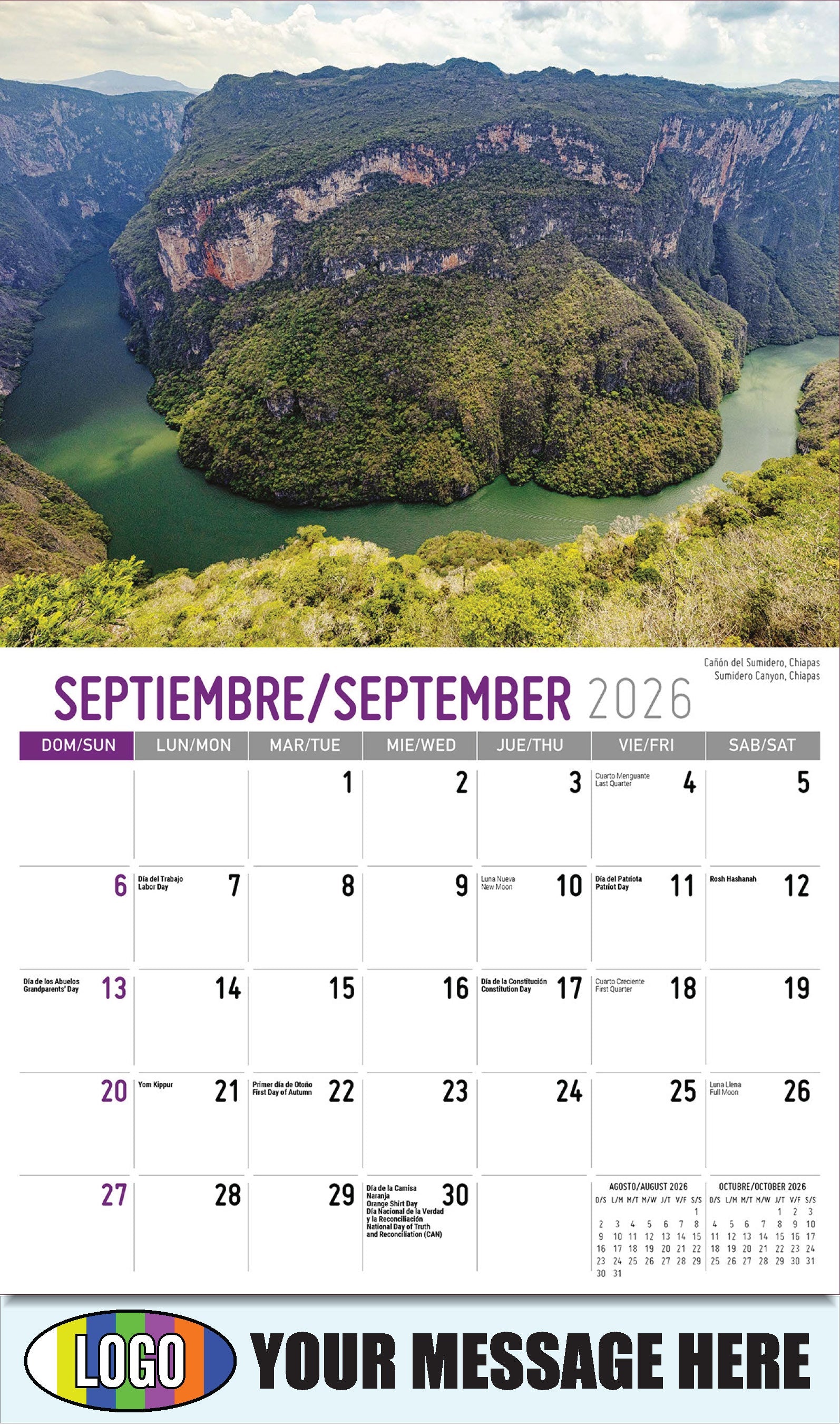 2026 Business Promo Calendar - Scenes of Mexico - Cañón del Sumidero, Chiapas
Sumidero Canyon, Chiapas - September