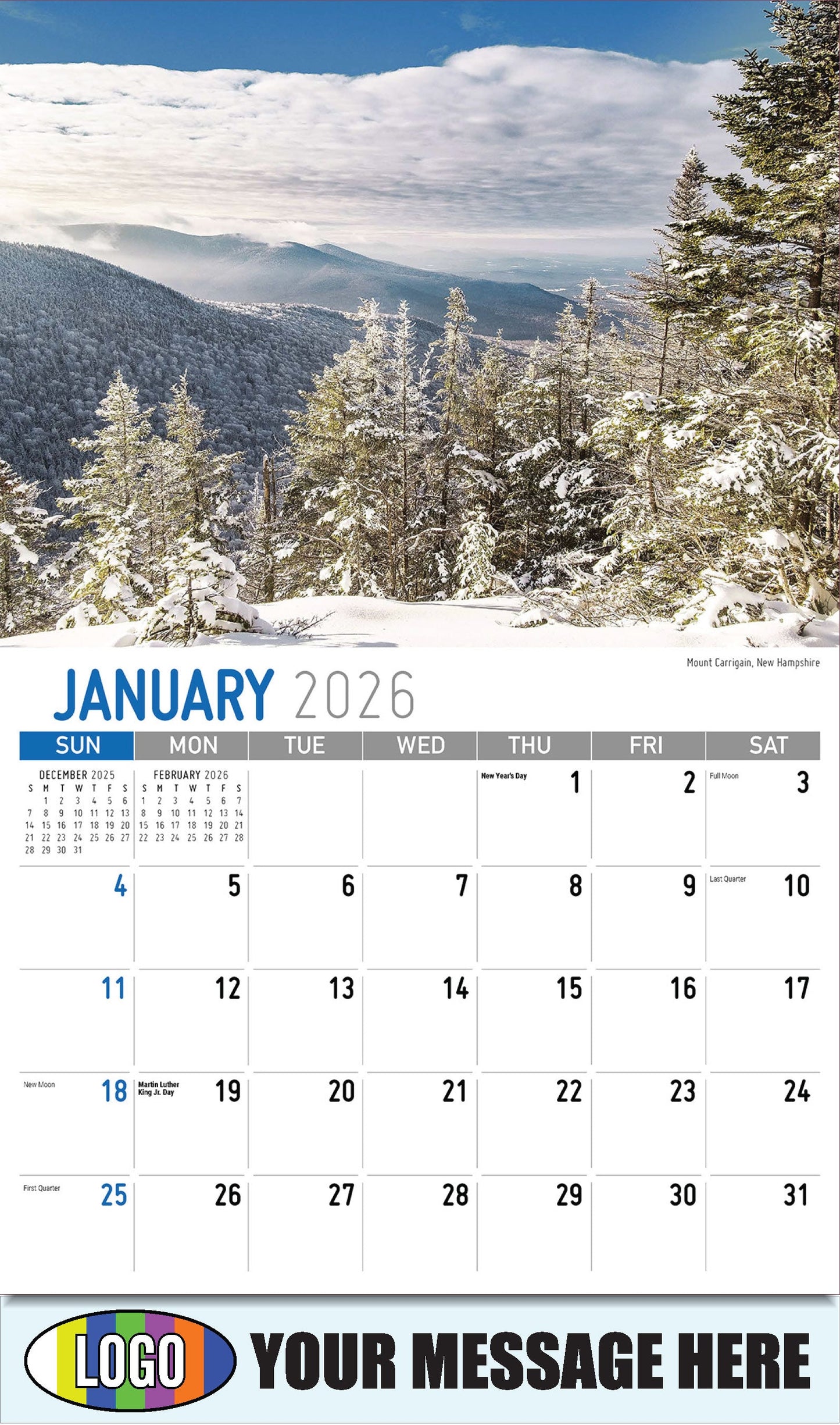 2026 Business Promotional Calendar - Scenes of New England - Mount Carrigain, New Hampshire - January