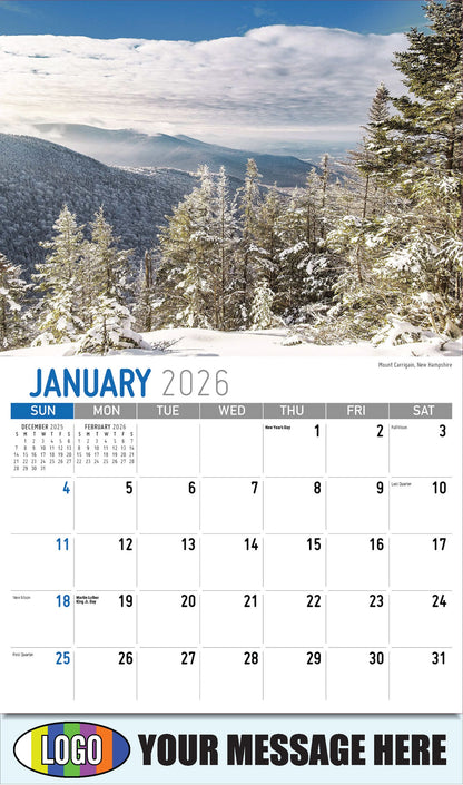 2026 Business Promotional Calendar - Scenes of New England - Mount Carrigain, New Hampshire - January