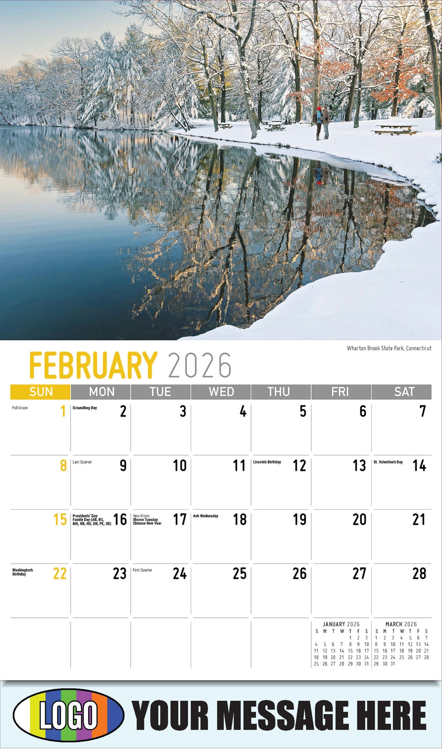 2026 Business Promotional Calendar - Scenes of New England - Wharton Brook State Park, Connecticut - February