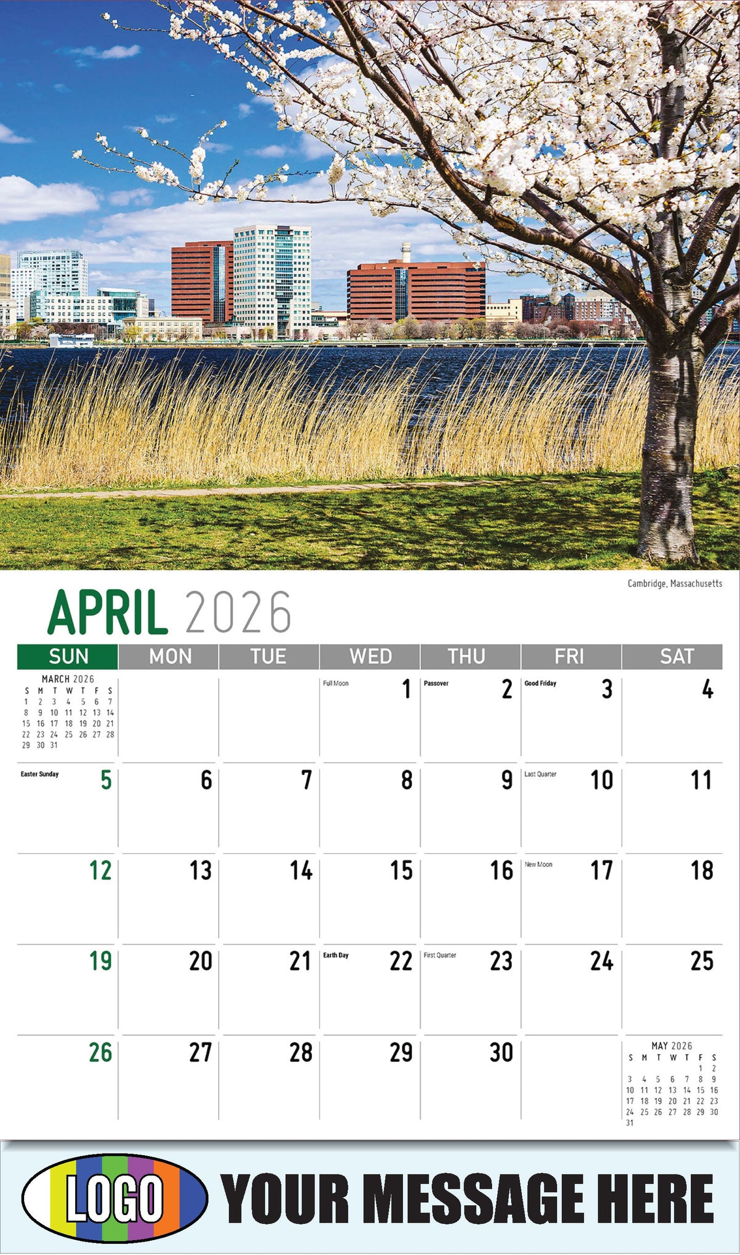 2026 Business Advertising Calendar - Scenes of New England - Cambridge, Massachusetts - April