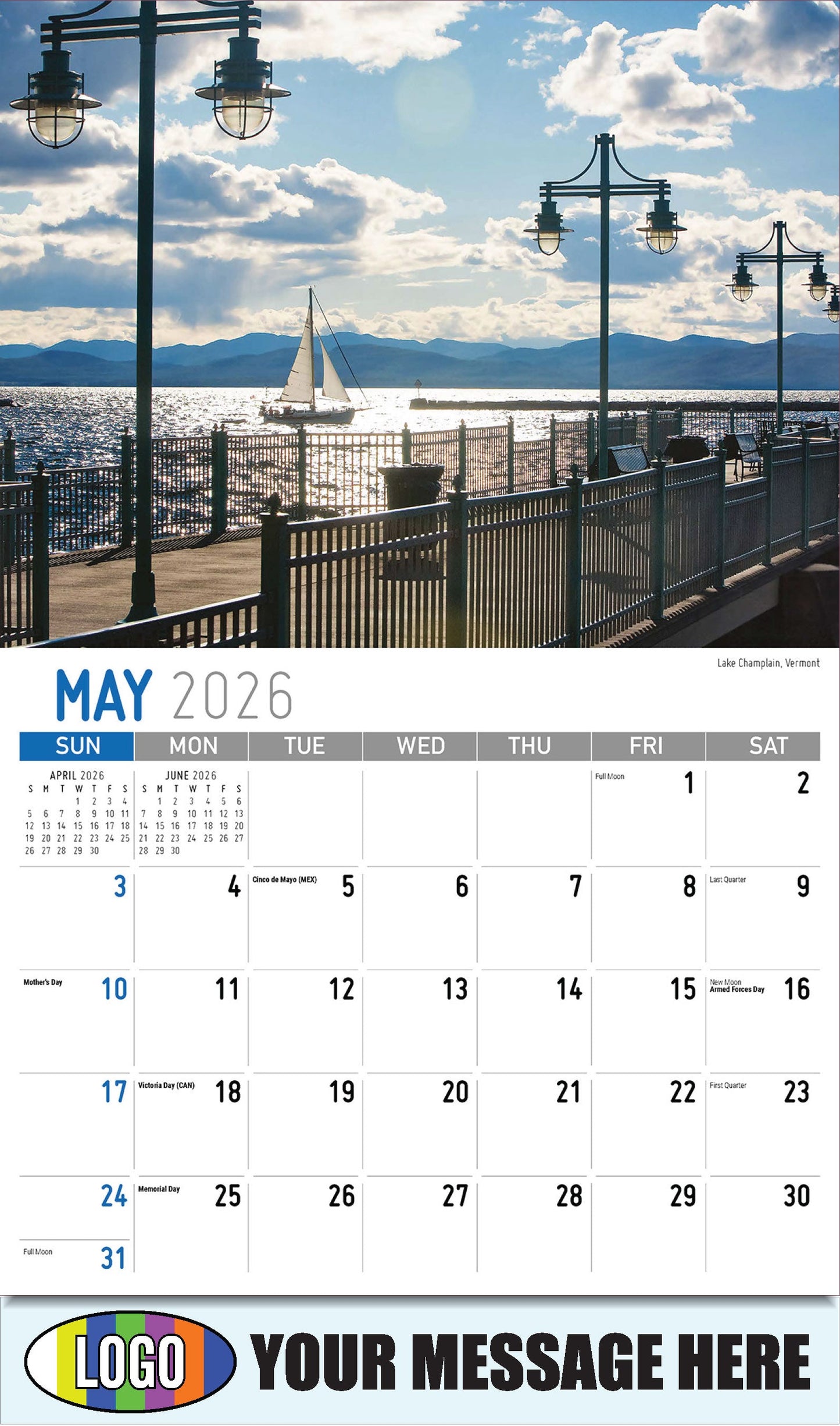 2026 Business Advertising Calendar - Scenes of New England - Lake Champlain, Vermont - May