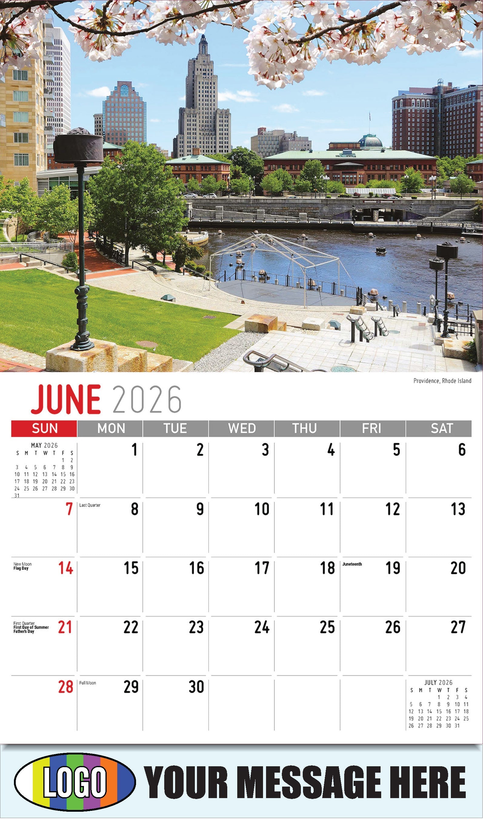 2026 Business Advertising Calendar - Scenes of New England - Providence, Rhode Island - June