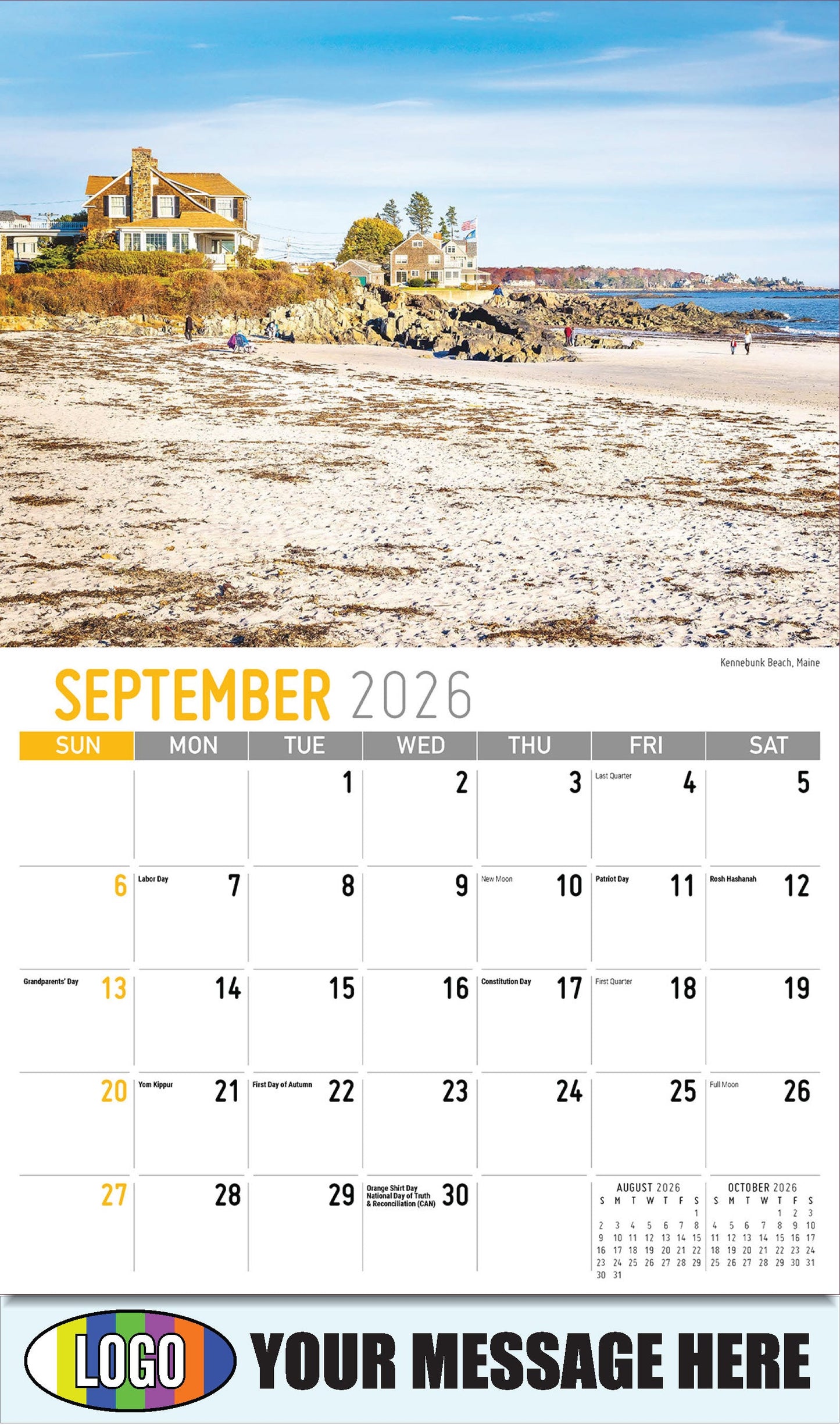 2026 Business Promo Calendar - Scenes of New England - Kennebunk Beach, Maine - September