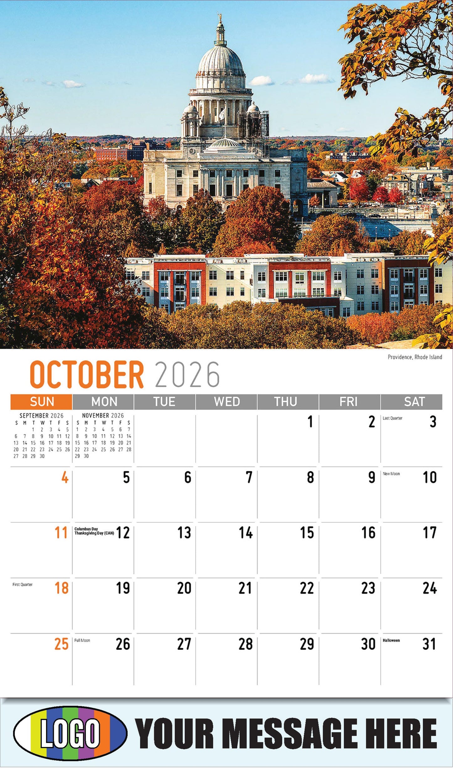 2026 Business Promotion Calendar - Scenes of New England - Providence, Rhode Island - October